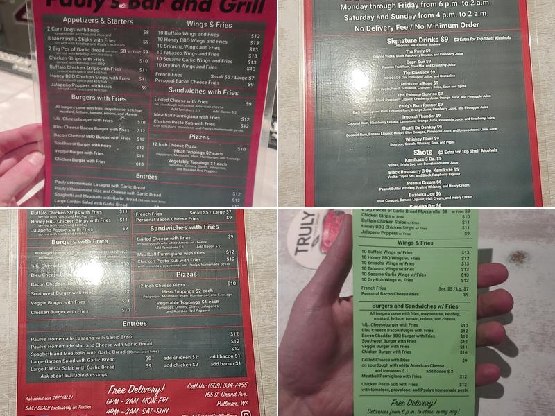 Pauly's Bar and Grill Menu