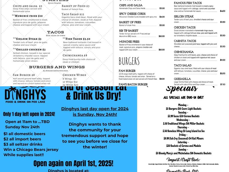 Dinghys Menu