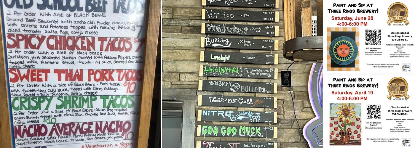 Three Rings Brewery Taproom and Patio Menu