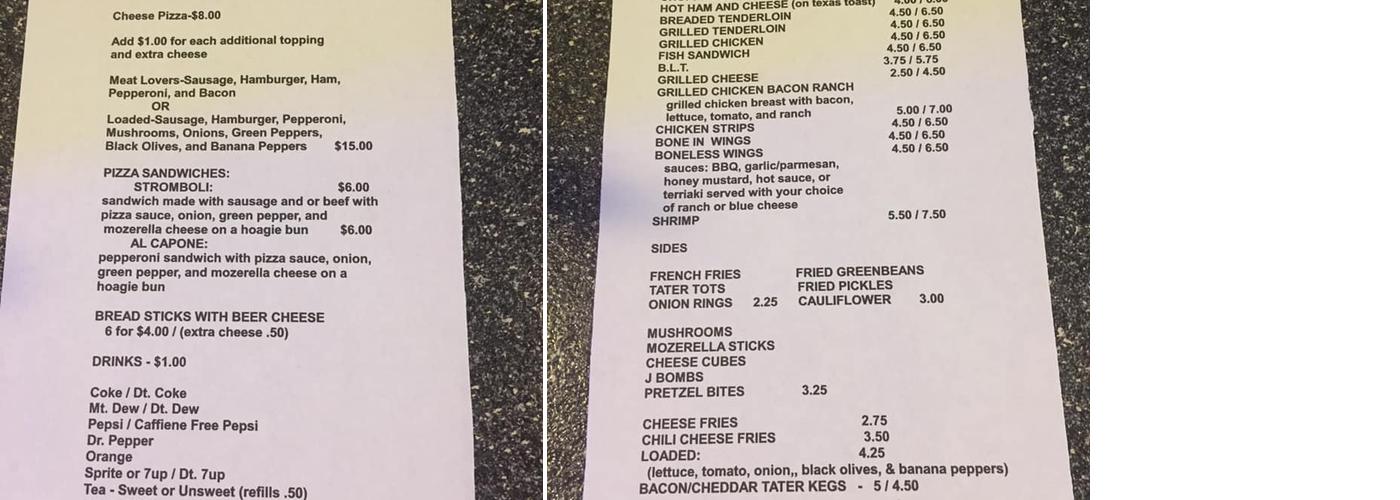 Fritz's Place Menu