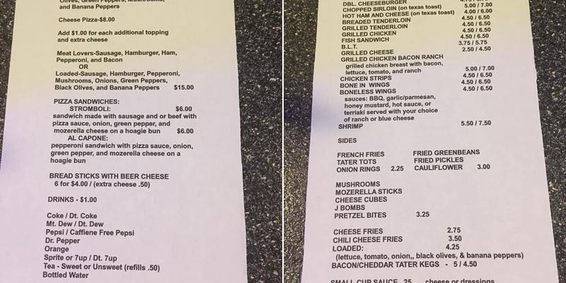 Fritz's Place Menu
