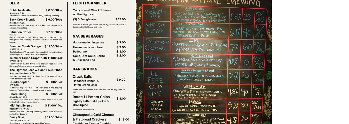 Eastern Shore Brewing Menu
