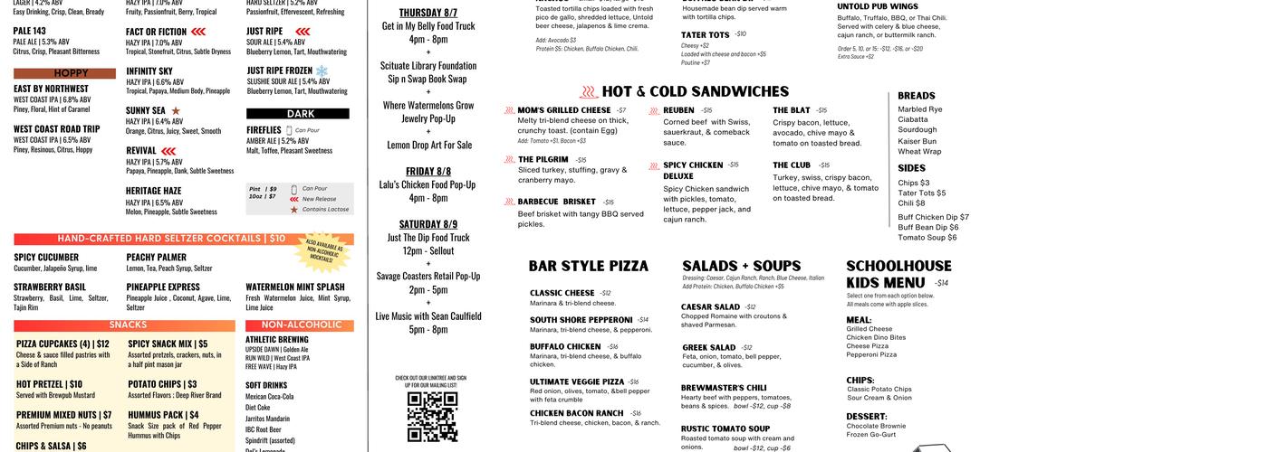 Untold Brewing - Scituate Menu
