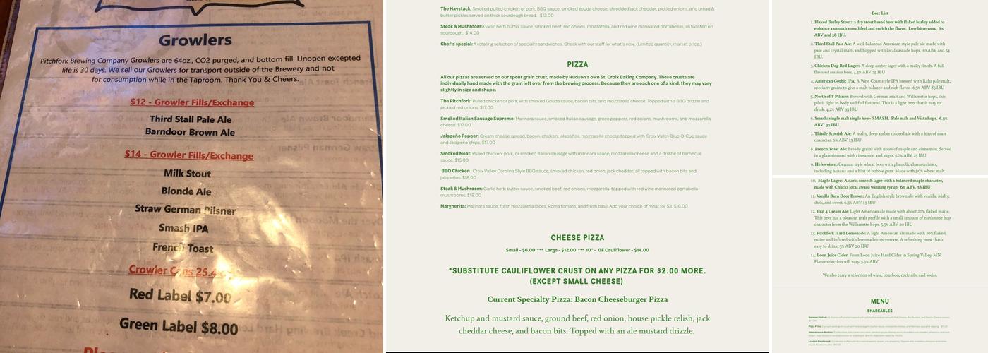 Pitchfork Brewing Menu