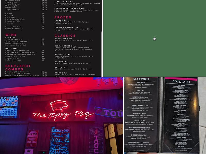 The Tipsy Pig Menu