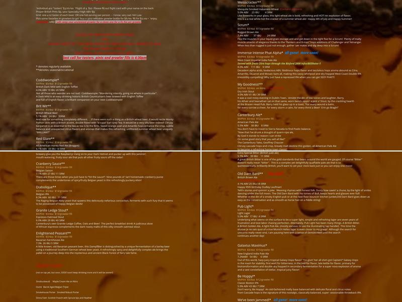 Canterbury Aleworks Menu