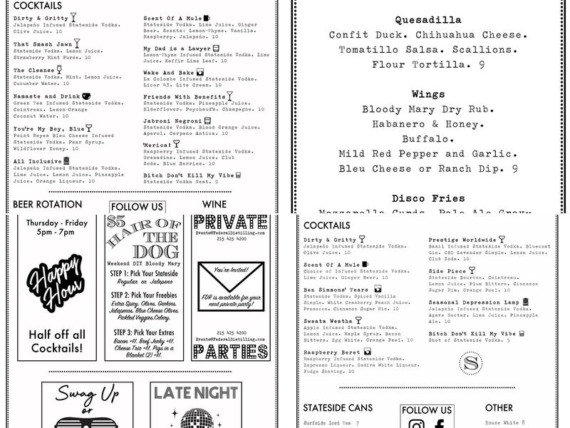 Stateside Vodka Menu