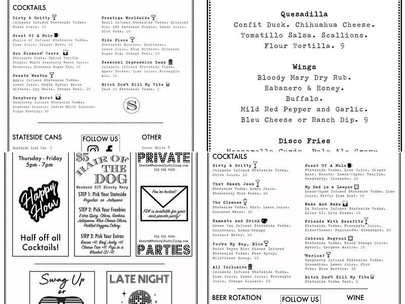 Stateside Vodka Menu