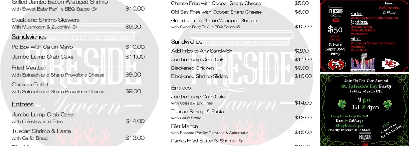 Fireside Tavern Menu