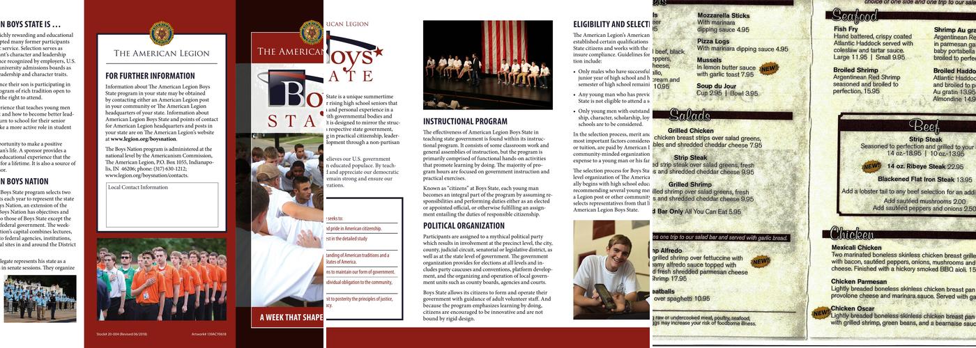 American Legion Samuel L Derby Post 556 Menu