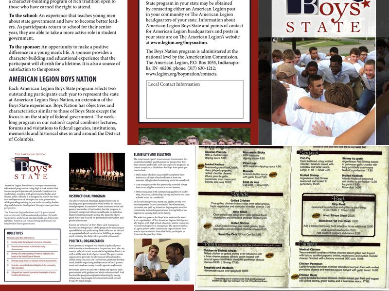 American Legion Samuel L Derby Post 556 Menu