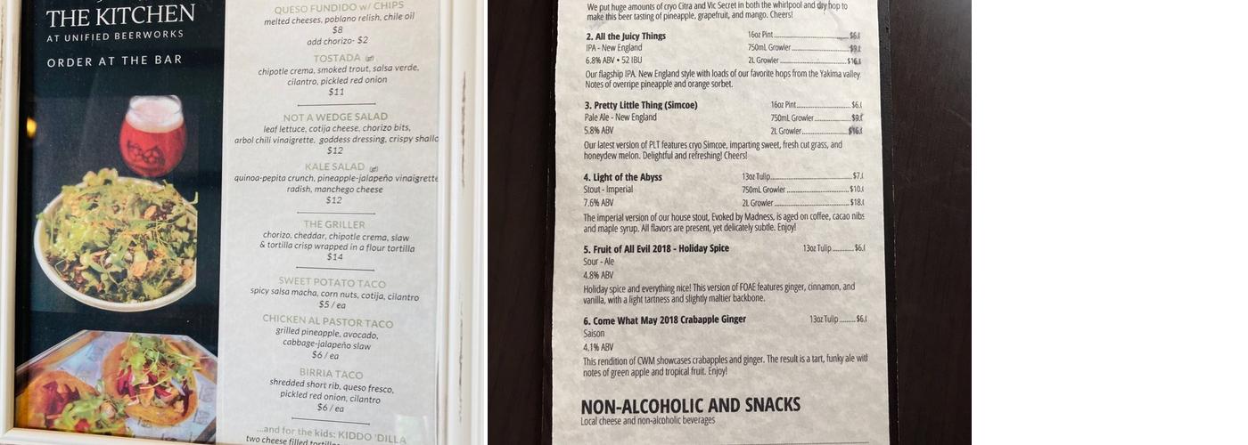 Unified Beerworks Menu