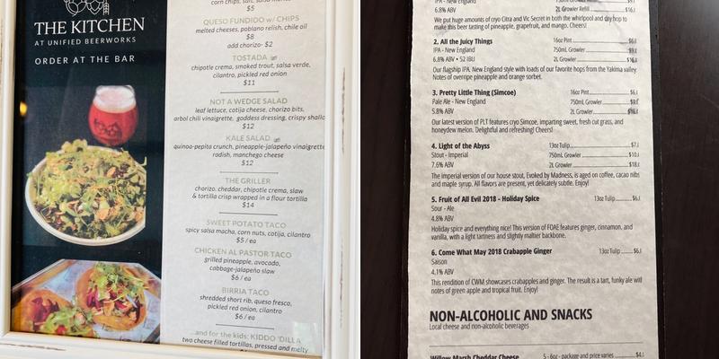 Unified Beerworks Menu