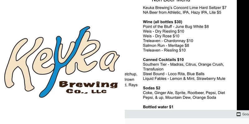 Keuka Brewing Co. Menu