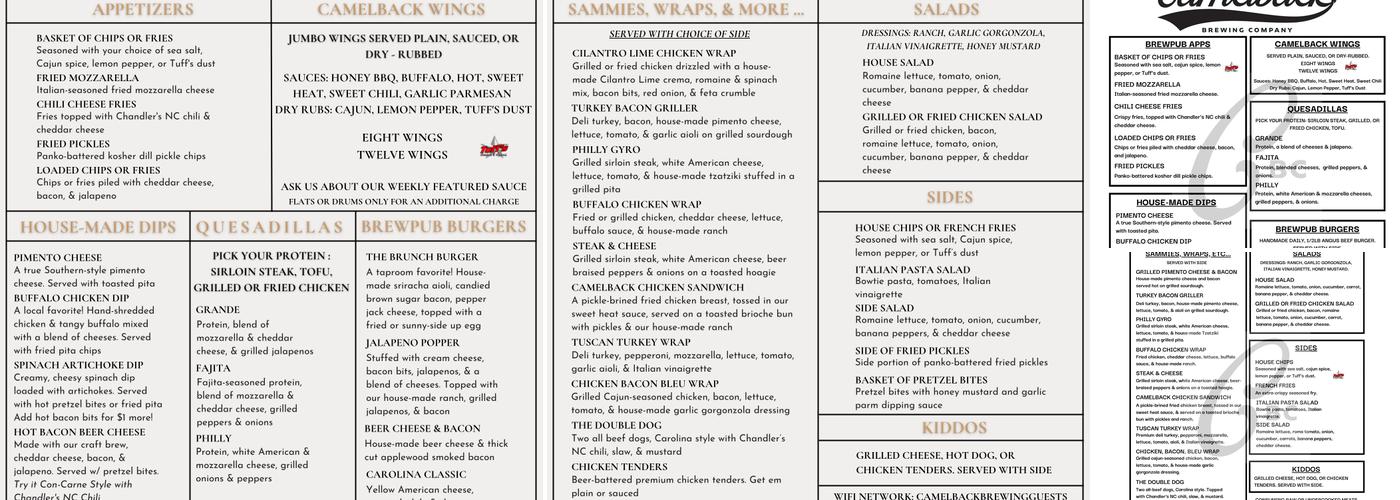 Camelback Brewing Company Menu