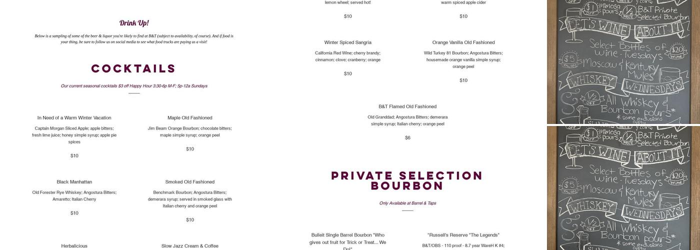 Barrel & Taps Menu