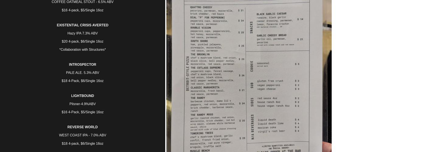 Ruse Brewing Menu