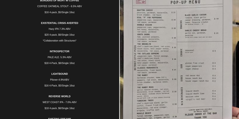 Ruse Brewing Menu