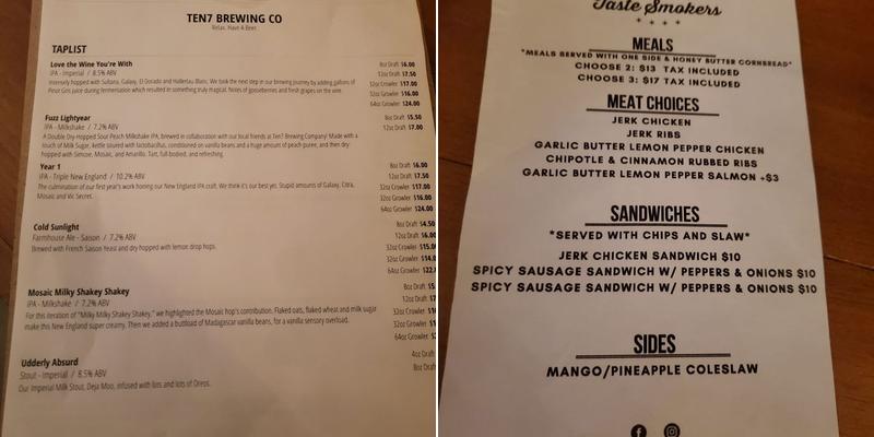 Ten7 Brewing Company Menu