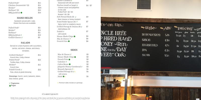 Noble Stein Brewing Company Menu