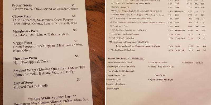 Conny Creek Brewing Menu