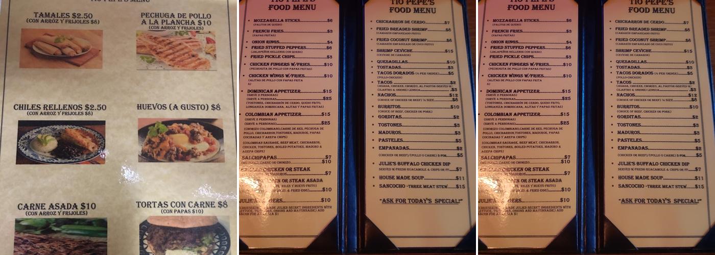 Tio Pepe's Cantina Menu