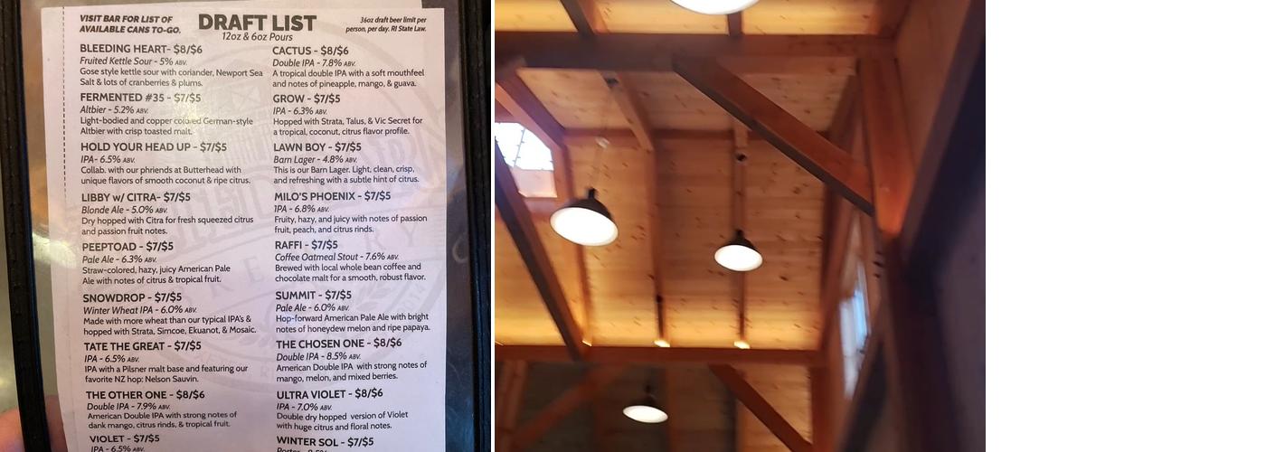 Tilted Barn Brewery Menu