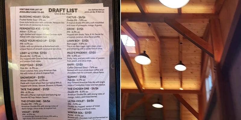 Tilted Barn Brewery Menu