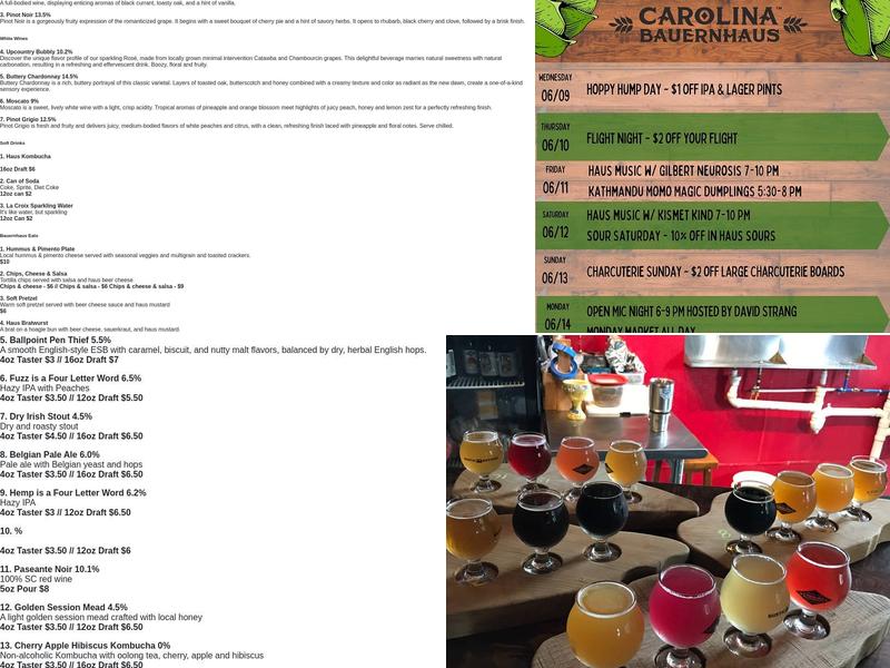 Carolina Bauernhaus Brewery & Winery Menu