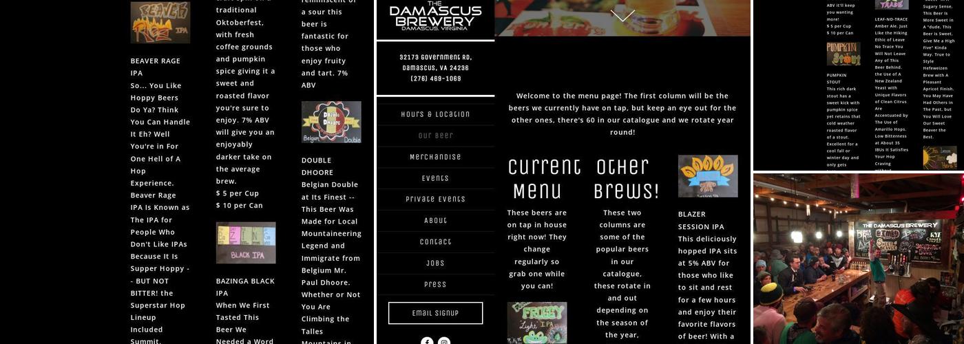 The Damascus Brewery Menu