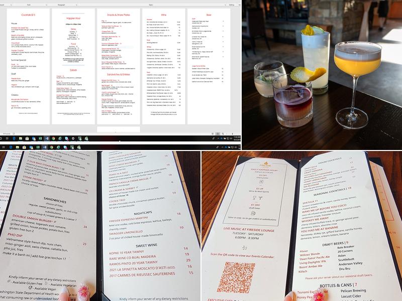 Fireside Lounge at Willows Lodge Menu