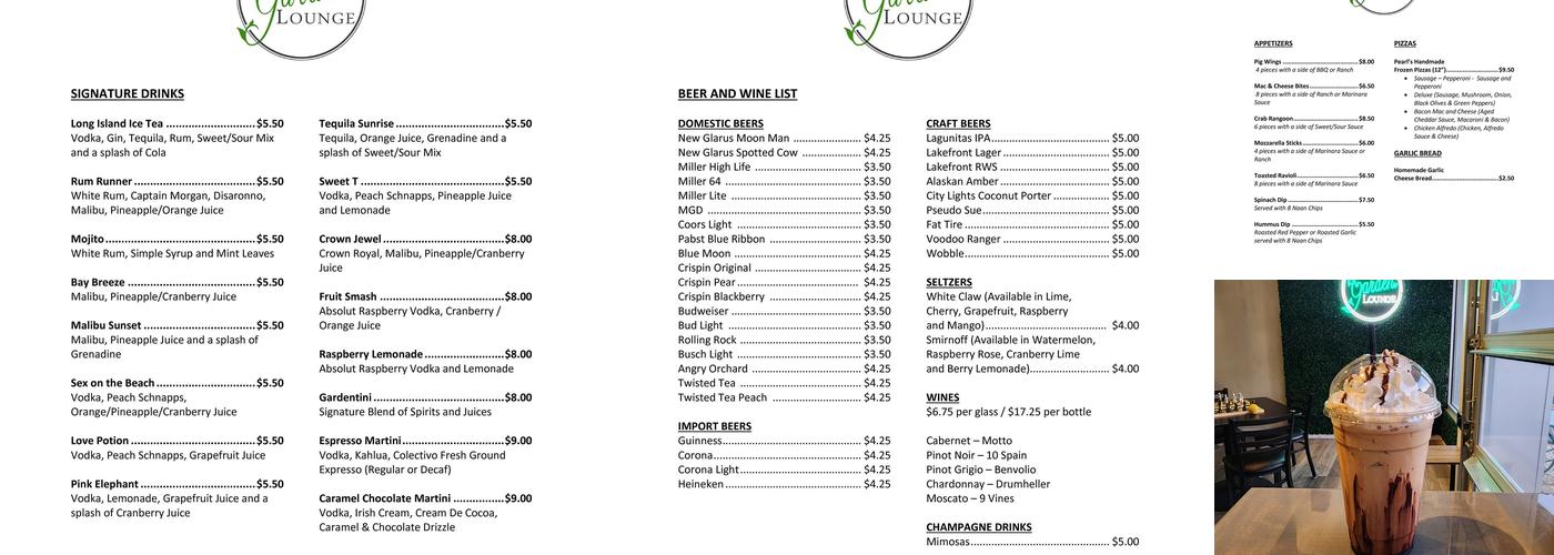 The Garden Lounge Menu