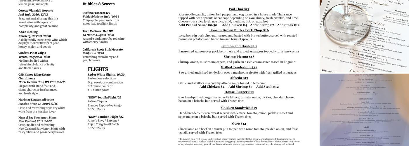 Waterfront Wine Bar Menu