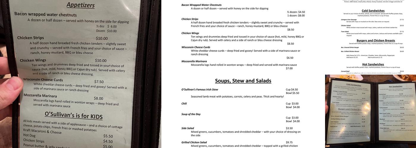 O'Sullivan's Public House Menu