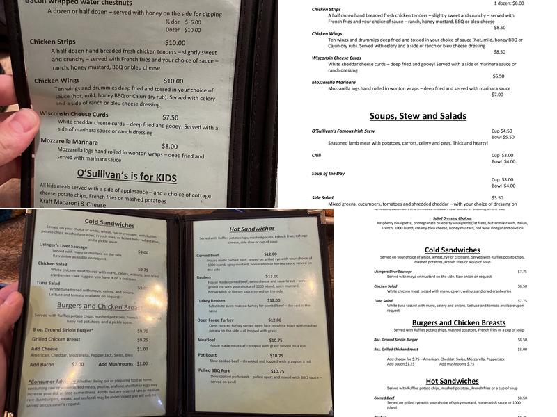 O'Sullivan's Public House Menu