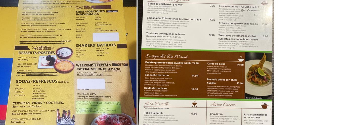La Casa De Mamá Latín Restaurant Menu