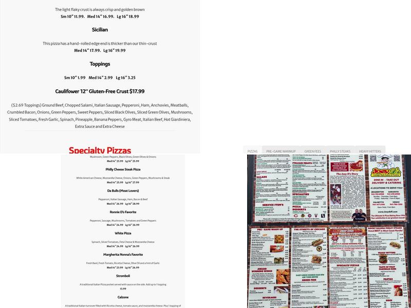 Joey D's Chicago Style Eatery & Pizza Menu