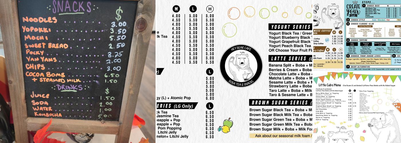 Hey Bear Cafe Menu