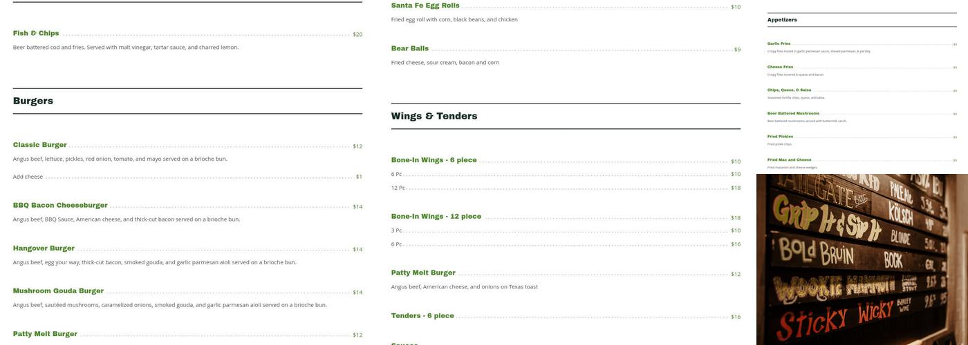 Waco Ale Company Menu