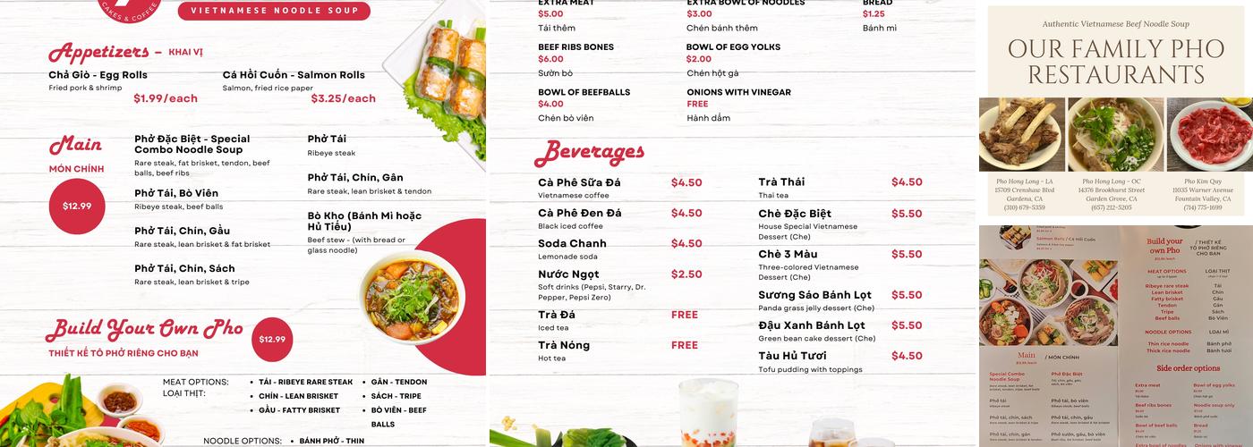 Yummy Pho Menu