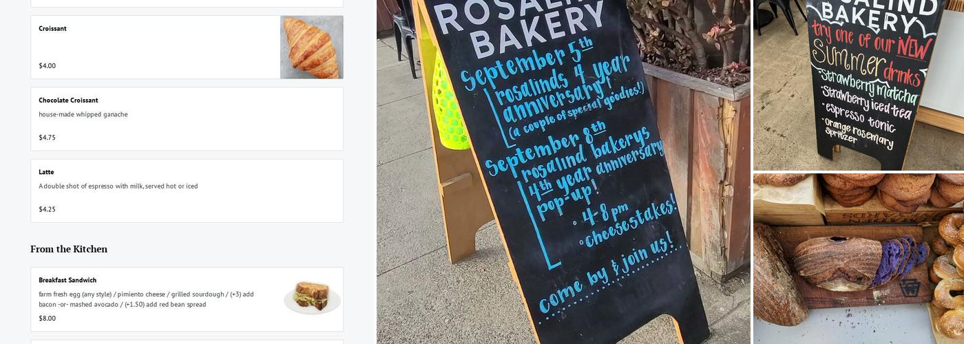 Rosalind Bakery Menu