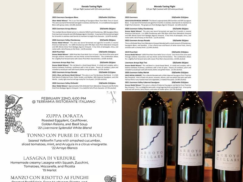 Arroyo Cellars Menu
