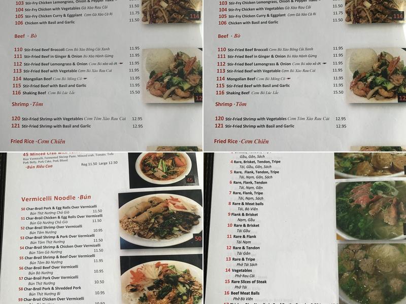 Pho Tai Menu