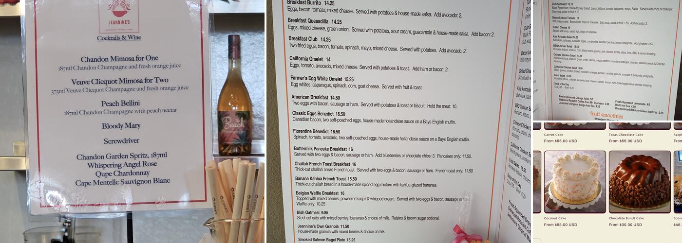 Jeannine's Restaurant & Bakery Menu
