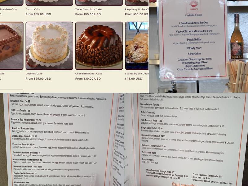 Jeannine's Restaurant & Bakery Menu