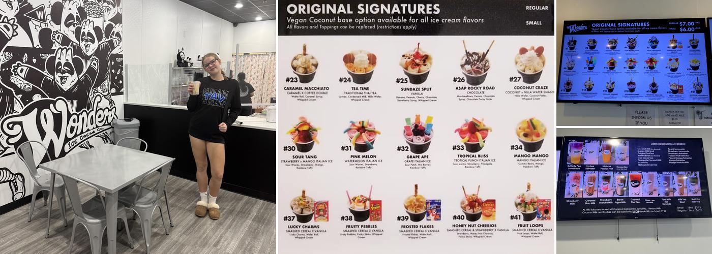 Wonders Ice Cream Menu