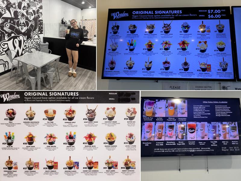 Wonders Ice Cream Menu