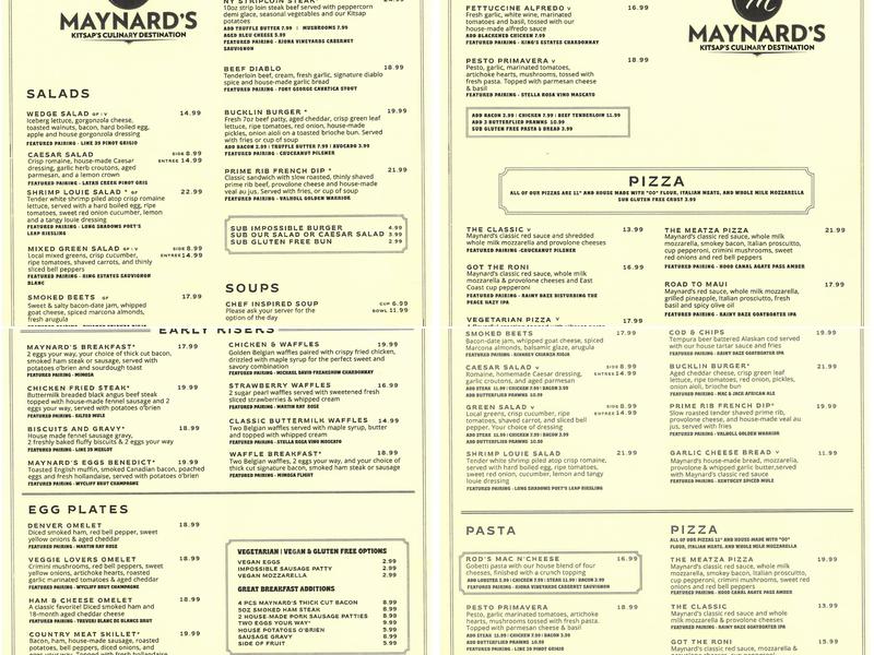Maynard's Restaurant Menu