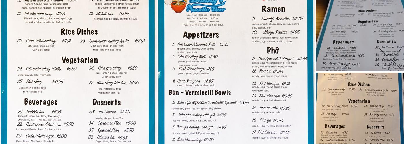 Daddy's Noodle Bar Menu