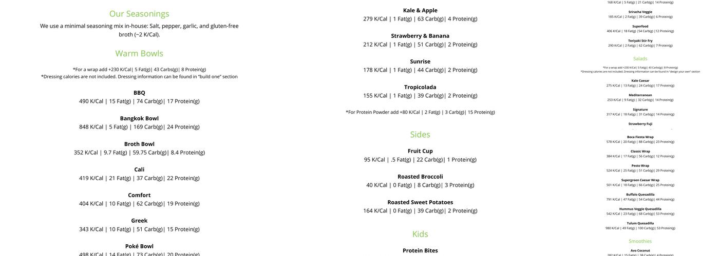 SoFresh Menu